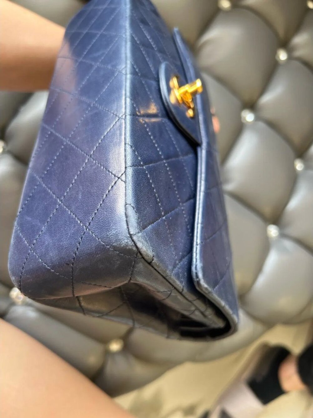 Chanel Navy Blue Quilted Timeless Classique Flap Bag Gold Hardware Vintage - Picture 9 of 15